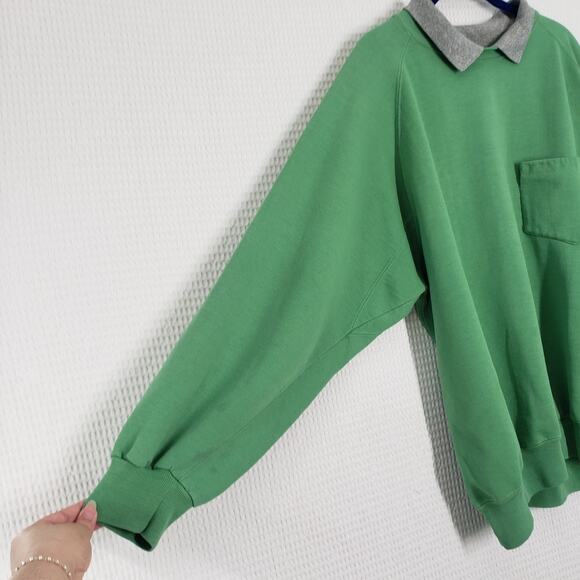 Vintage Ann Taylor Collar Sweatshirt Womens Medium Green Oversized Baggy Faded - Picture 6 of 16